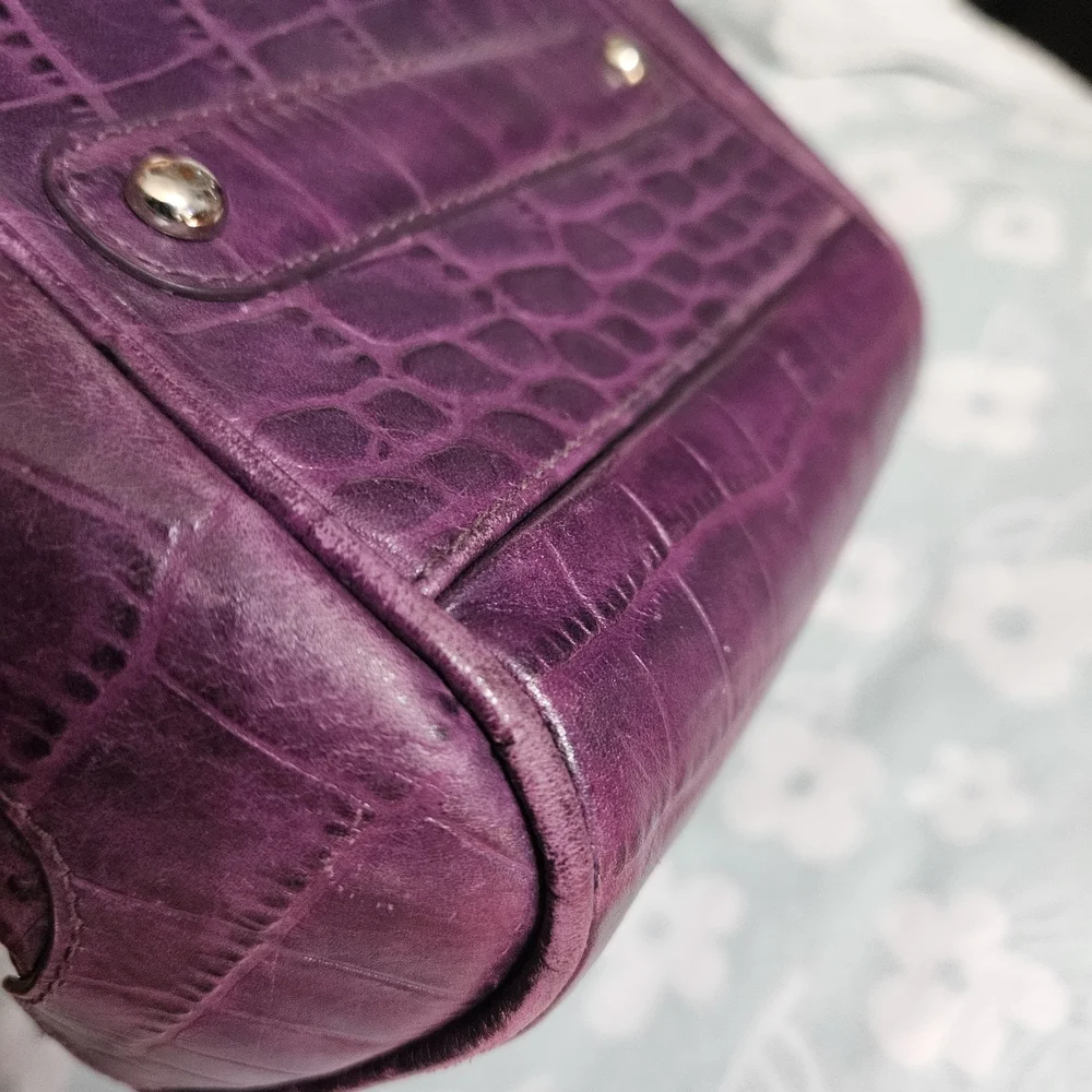 Ausilini Chic Crocodile-Embossed Purple Large Luxury Shoulder Bag EUC